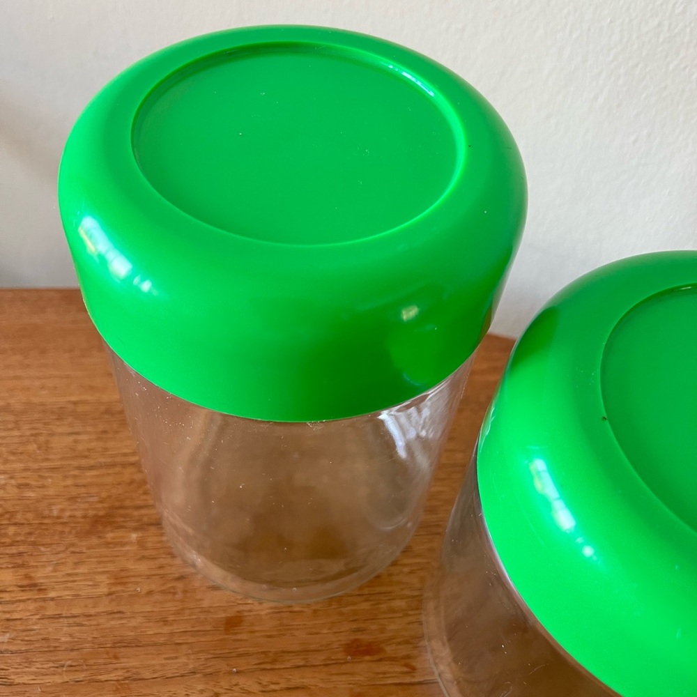 Heller Designs Glass Jar Set Green Lid 70s 80s Set 3 Glass Kitchen - Picture 2 of 4